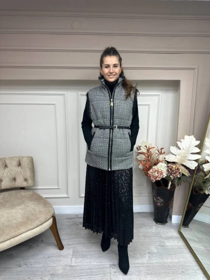 Venöve 24FWYLK0004 Siyah Ekose Fera Yelek