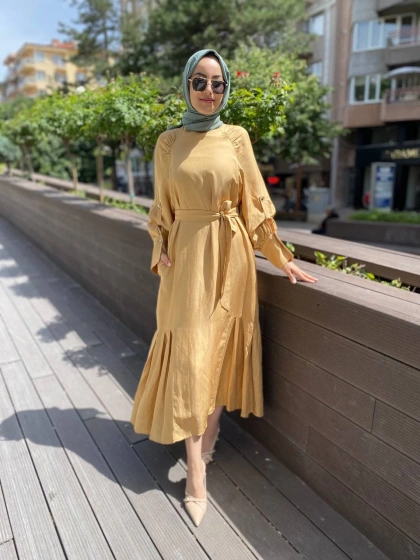 Venöve 24SSEL0032 Bej Wroll Elbise