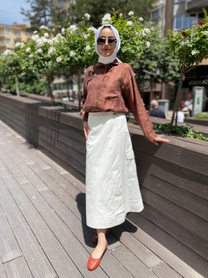 Venöve 24SSETE0009 Ekru Halles Etek