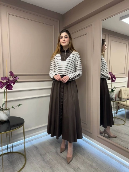 Venöve 25SSELB0001 Kahverengi İnna Elbise