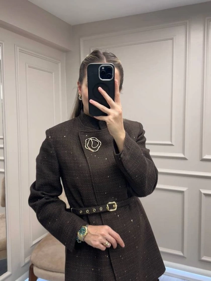 Venöve 26FWCEK0009 Kahverengi Glen Ceket