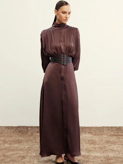 Venöve 26FWELB0004 Kahverengi Perla Elbise