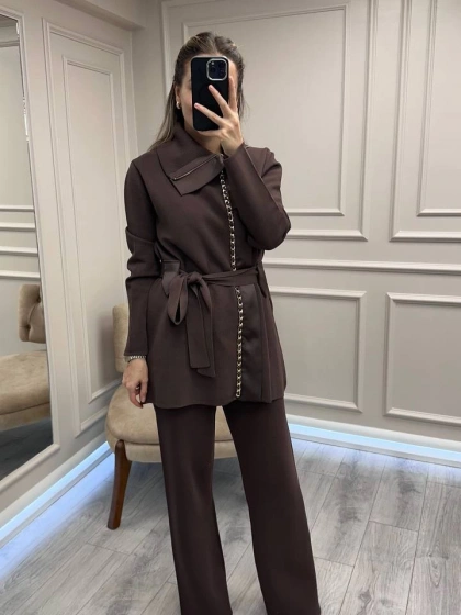 Venöve 26FWTRI0003 Kahverengi Carin Triko Takım