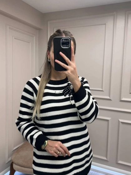 Venöve 26FWTRI0005 Siyah Çizgili Isco Triko