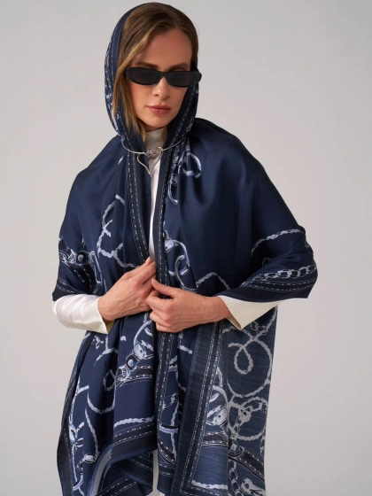 Wennora Lustre Lacivert Zincir Desenli Şal