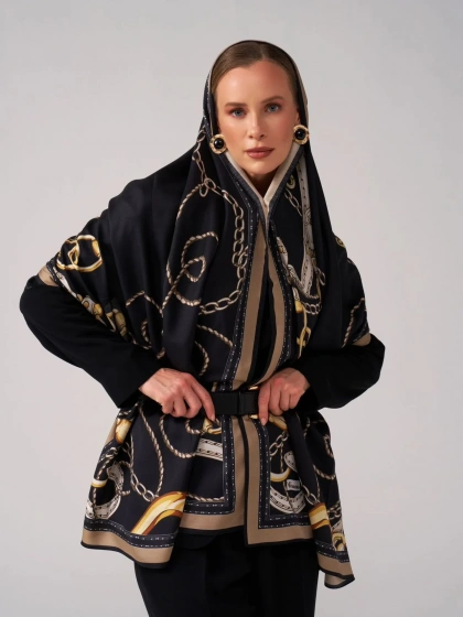 Wennora Lustre Siyah Zincir Desenli Şal