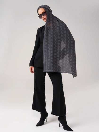 Wennora RoyalShine Antrasit Halka Zincir Desen Şal