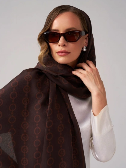 Wennora RoyalShine Kahve Halka Zincir Desen Şal