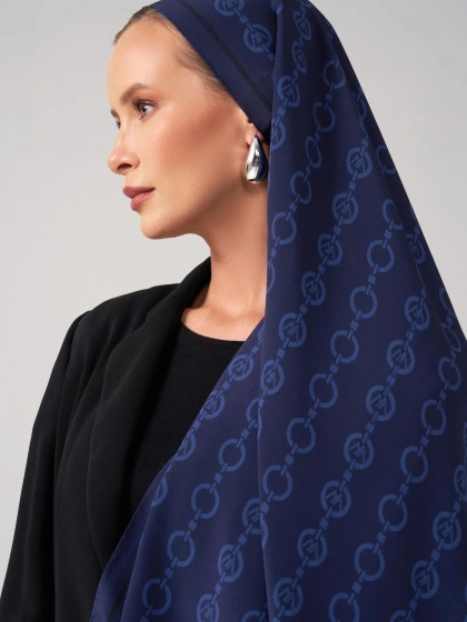 Wennora RoyalShine Lacivert Halka Zincir Desen Şal