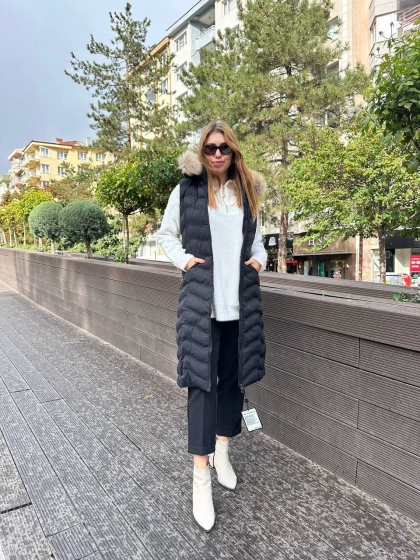 Womania 18250 Siyah Wavy Yelek