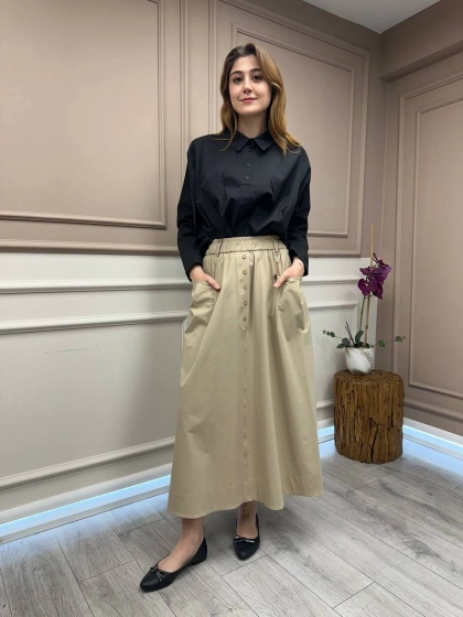 Yusuf Özdemir 1565 Camel Düğme Ve Cep Detaylı Etek