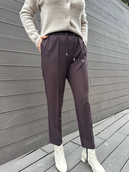 Yusuf Özdemir 23Y1360 Kahve Belden Bağlamalı Kumaş Pantolon