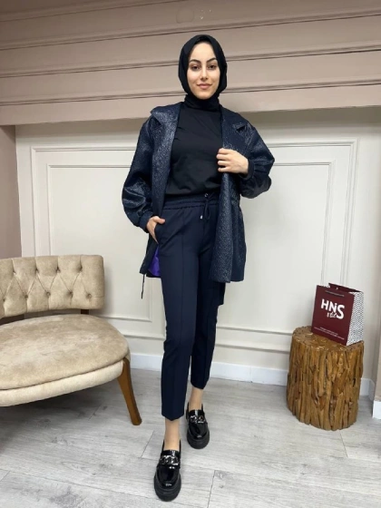 Yusuf Özdemir 23Y1360 Lacivert Belden Bağlamalı Kumaş Pantolon