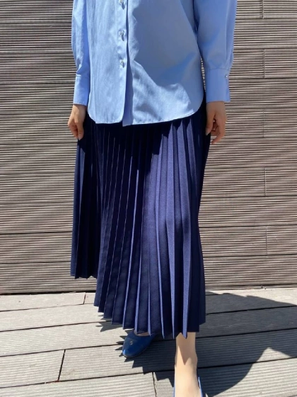 Yusuf Özdemir 24K1457 Lacivert Beli Lastikli Pilise Etek