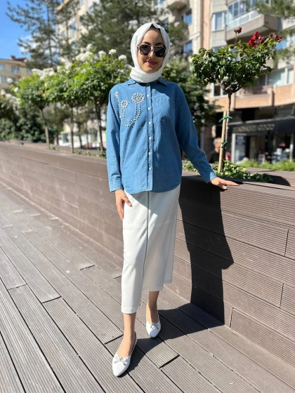 Yusuf Özdemir 24K1491 Beyaz Önden Fermuarlı Etek