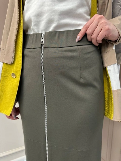 Yusuf Özdemir 24K1491 Haki Önden Fermuarlı Etek