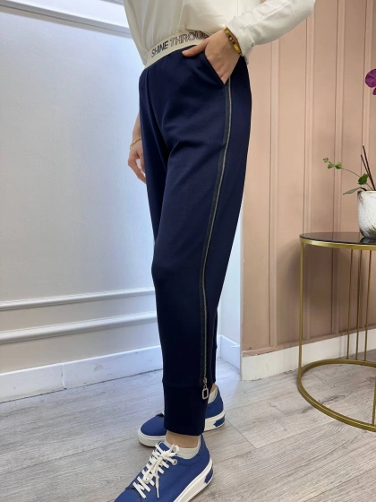 Yusuf Özdemir 25K1494 Lacivert Beli Lastikli Yanı Fermuarlı Penye Pantolon