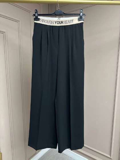 Yusuf Özdemir 25K1497 Siyah Krep Bol Paça Pantolon