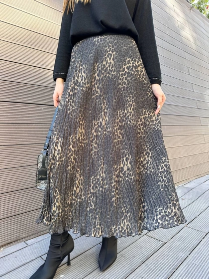 Yusuf Özdemir 25K1504 Siyah Leopar Desenli Etek