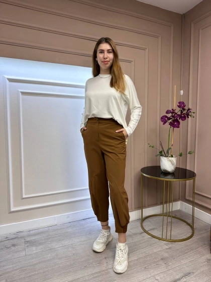 Yusuf Özdemir 25K1528 Taba Paçası Ribanalı Pantolon