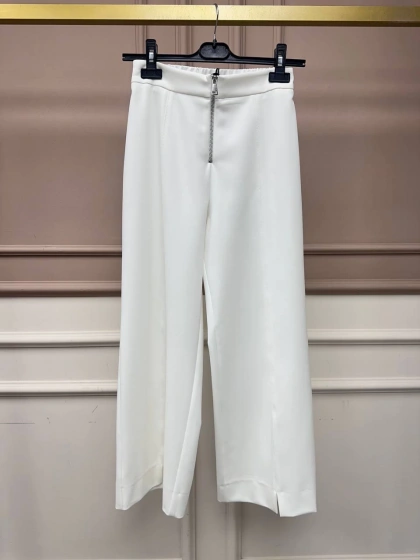 Yusuf Özdemir 25Y1303 Beyaz Fermuar Detaylı Pantolon