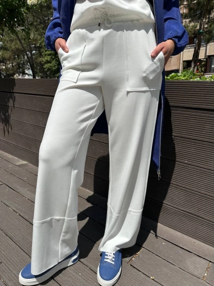 Yusuf Özdemir 25Y1394 Beyaz Bol Paça Penye Pantolon