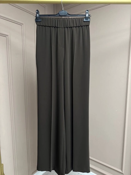 Yusuf Özdemir 25Y1395 Kahverengi Krep Kumaş Bol Paça Pantolon