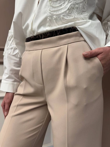 Yusuf Özdemir 25Y1552 Bej Beli Detaylı Pantolon