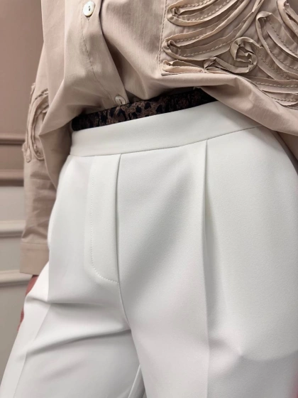 Yusuf Özdemir 25Y1552 Ekru Beli Detaylı Pantolon