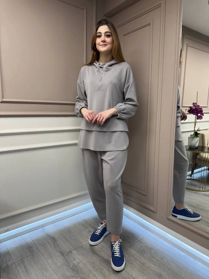 Yusuf Özdemir 25Y6002 Gri İpek Penye İkili Takım