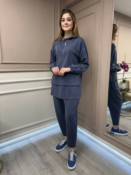 Yusuf Özdemir 25Y6002 İndigo İpek Penye İkili Takım