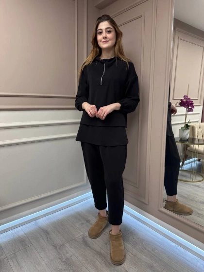 Yusuf Özdemir 25Y6002 Siyah İpek Penye İkili Takım