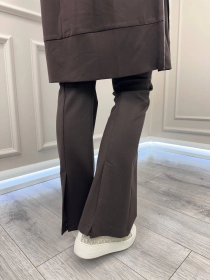 Yusuf Özdemir 26K1472 Kahve Arka Paçası Yırtmaçlı Pantolon