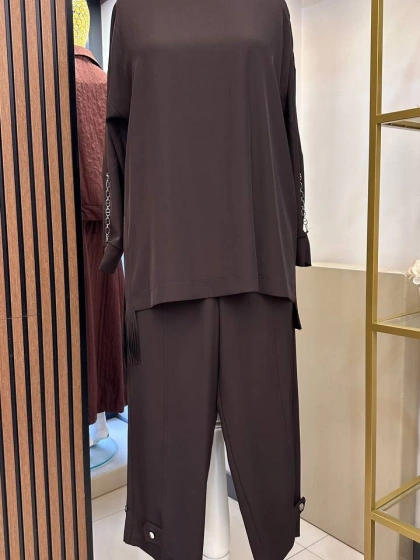 Yusuf Özdemir 26K6006 Kahverengi Kolları Zincir Detaylı İkili Takım