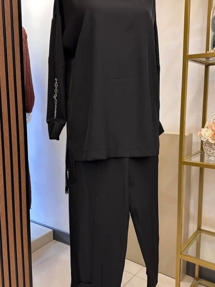 Yusuf Özdemir 26K6006 Siyah Kolları Zincir Detaylı İkili Takım