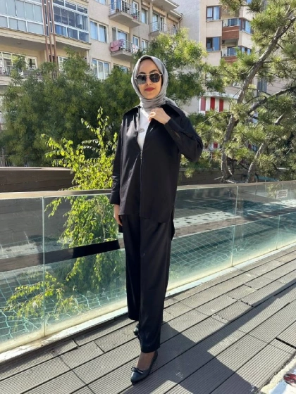 Zeynep Şule 10006 Siyah Pamuk Fermuarlı Gömlek