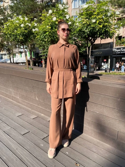 Zeynep Şule 16005 Kahverengi Kemerli İkili Takım