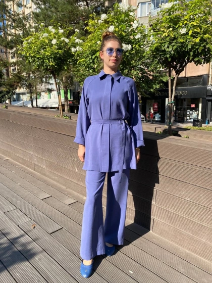 Zeynep Şule 16005 Koyu Mavi Kemerli İkili Takım