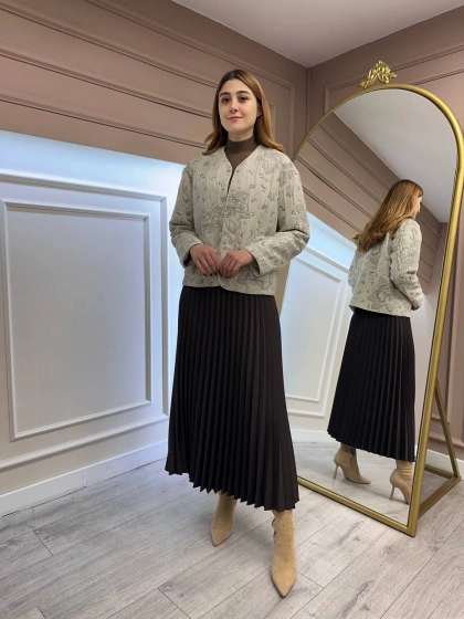 Zeynep Şule 3518001 Vizon Desenli Kapitone Ceket