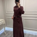 Wennora 1002 Bordo Kemer ve Bel Detaylı Elbise