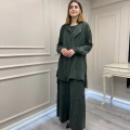 Misswhence 39208 Yeşil Tunik Arkası Yırtmaçlı Takım