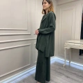 Misswhence 39208 Yeşil Tunik Arkası Yırtmaçlı Takım