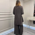 Misswhence 39208 Kahverengi Tunik Arkası Yırtmaçlı Takım