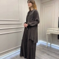 Misswhence 39208 Kahverengi Tunik Arkası Yırtmaçlı Takım