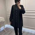 Ghisa 3610T4299 Siyah Çizgi ve Cep Detaylı Tunik