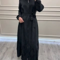 Misswhence 39500 Siyah Etek Ucu Güpür Detaylı Ferace