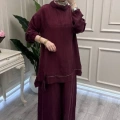 Misswhence 39009 Bordo Fermuar Detaylı Tunik Takım