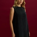 Miss Dalida T26Y-4007 Siyah Düz Renk Kolsuz Cupro Elbise