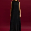 Miss Dalida T26Y-4007 Siyah Düz Renk Kolsuz Cupro Elbise