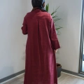 Miss Dalida 2264260 Cherry Önü Cepli Basic Keten Elbise